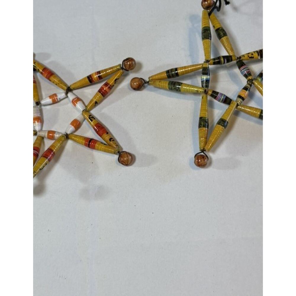 Paper Set of Two Bead Star Snowflake Christmas Tree Ornaments Winter Holiday - Picture 2 of 5